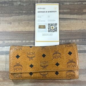 MCM Brown Leather Wallet with Black Accents vintage with aftermarket chain!
